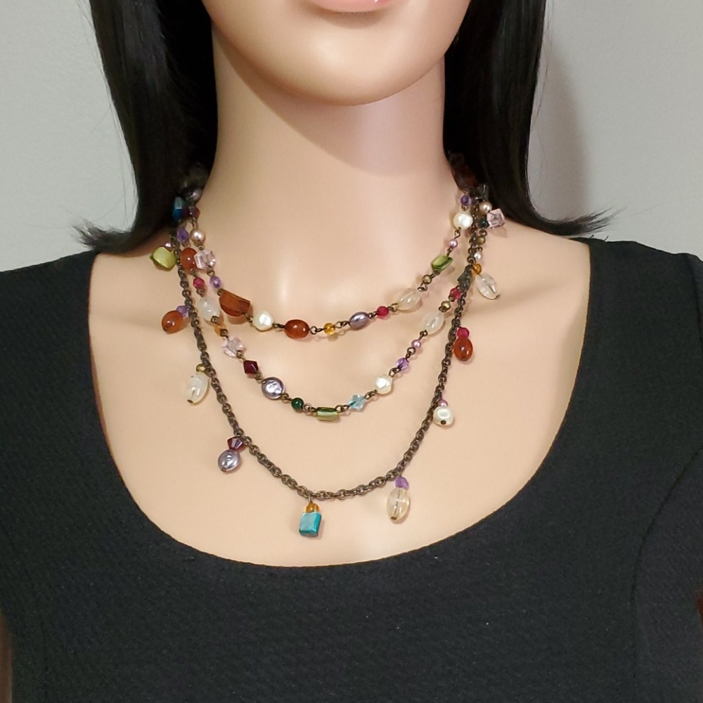 Cookie Lee 3 Strand Mixed Beads Necklace - Picture 5 of 7